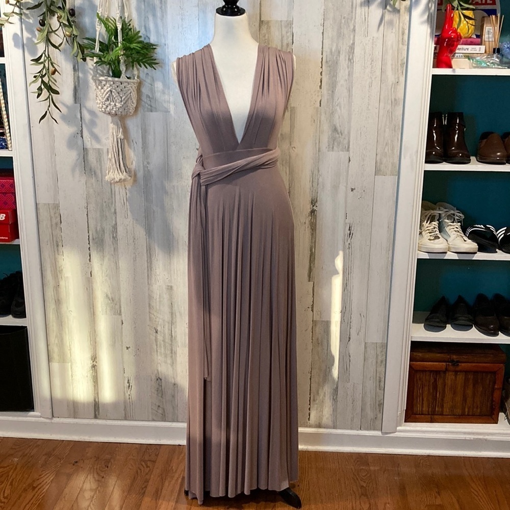 Lulu's Convertible Tricks of the Trade Taupe Maxi Dress - Picture 2 of 11